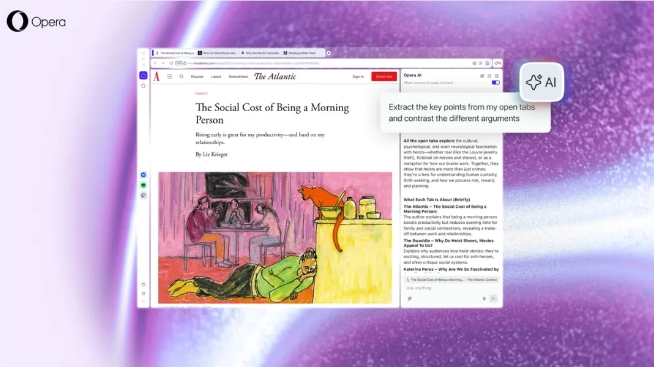 Opera AI 今日上线：侧边栏里的全能智能体，懂网页更懂隐私